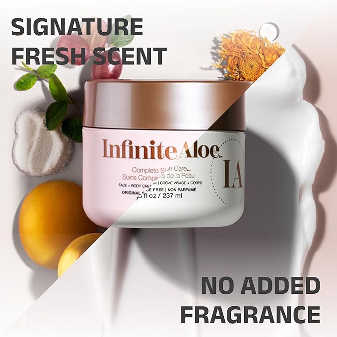 InfiniteAloe Complete Skin Care, Aloe Vera Powered Face and Body Cream for All Skin Types, Dry Skin Everyday Hero, Original Scent - 2 Large Jar 8 oz & 2 Travel Jar 0.5 oz