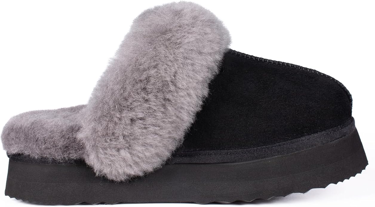 Parfeying Women's Shearling Slippers Genuine Leather with Rubber Sole, Sheepskin Fuzzy Indoor Outdoor Shoes for Home