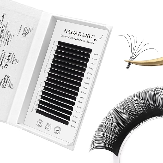 NAGARAKU Individual Eyelash Extensions, Luxury Collected Classic Single Lashes Upgraded 3rd Generation Soft Natural Beauty Salon Professional Lash Supplies 16 Rows Matte Black -0.12 D Curl 10mm