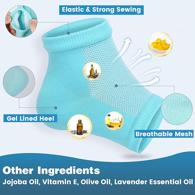 2 Pairs Moisturizing Heel Socks for Cracked Heel Treatment, Foot Care Toeless Socks to Soften and Hydrate Dry Cracked Feet Heels, Cracked Heel Repair Socks, Gel Socks for Dry Cracked Feet