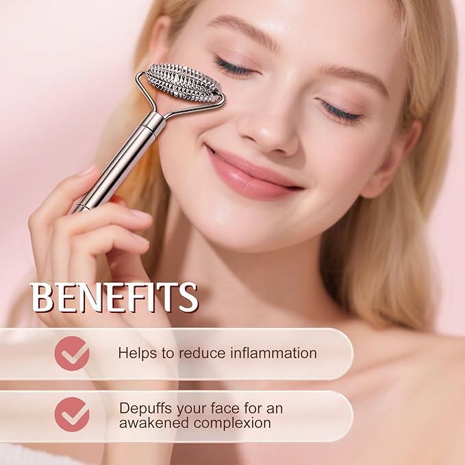 erdnretl Gua Sha & Face Roller, Stainless Steel Gua Sha Facial Tools for Face, Eyes,Chin & Jawline Sculpting,Body Gua Sha Tools with Pouch