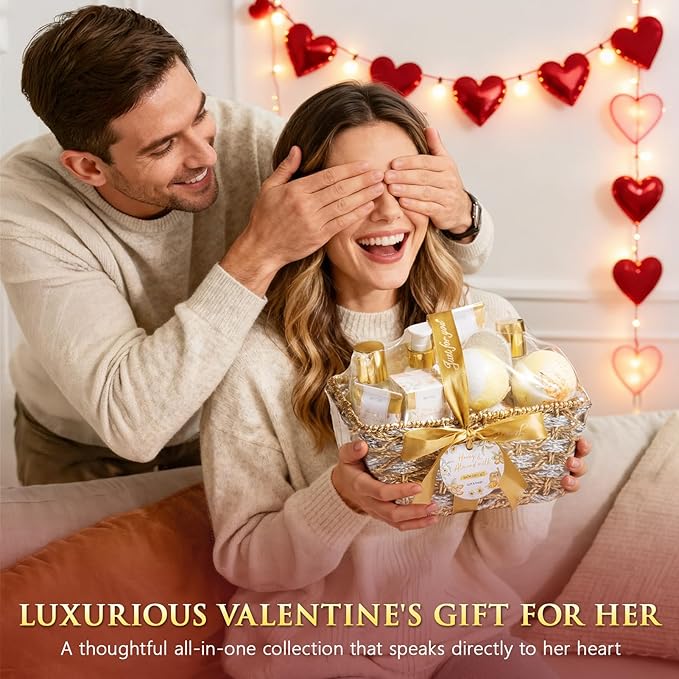 Birthday Gifts for Women, Honey & Almond Milk Relaxing Spa Gift Baskets for Women Self Care Package Bath Gift Set, Home Bath and Body Kit Pamper Valentines Day Gifts for Her Womens Mom Friends Sister