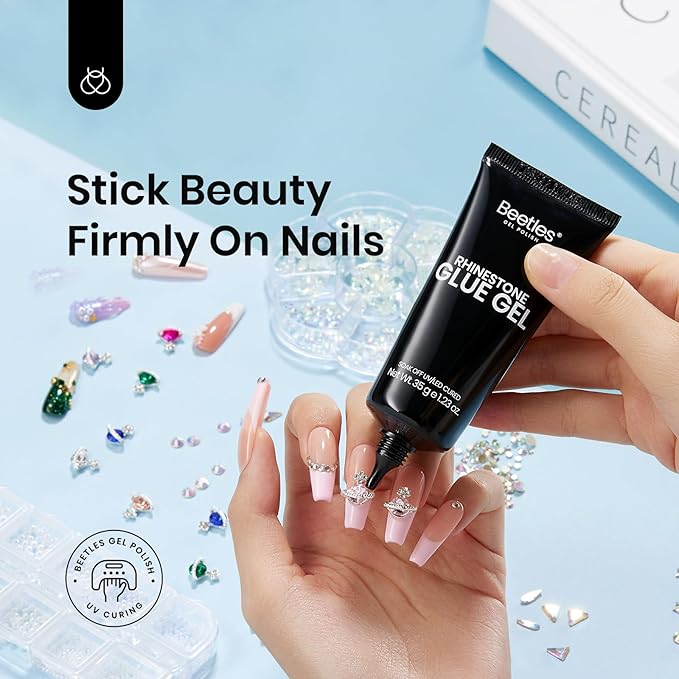 Beetles Rhinestone Nail Glue Gel, Strong Hold Nail Art Adhesive for 3D Gems, Rhinestones & Accessories, UV/LED Curing Clear Gel, Easy Application, Long Lasting Salon & DIY Nails