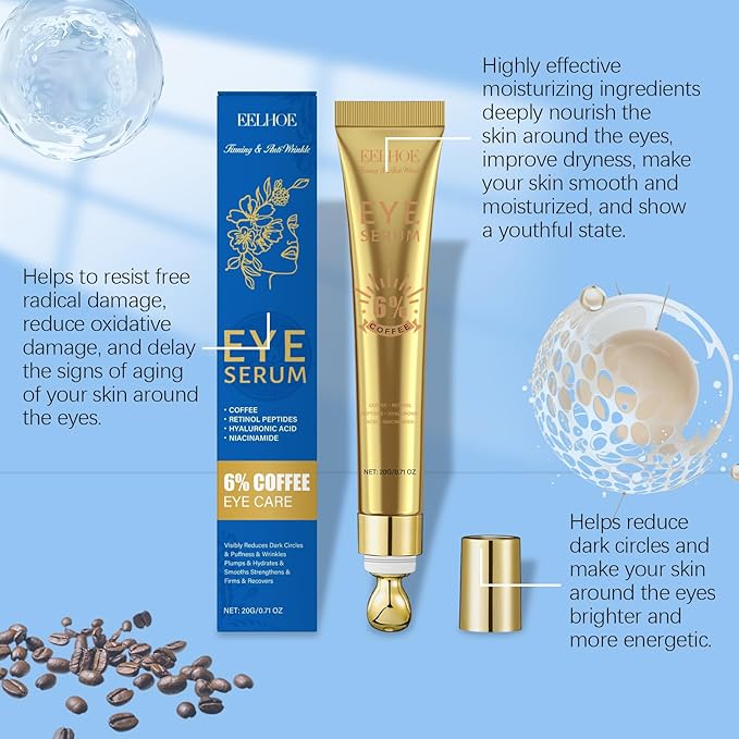 Retinol Eye Serum for Dark Circles & Puffiness with Niacinamide, Hyaluronic Acid & Caffeine - Anti-Aging Under Eye Treatment for Wrinkles, Brightening, Firming & Depuffing