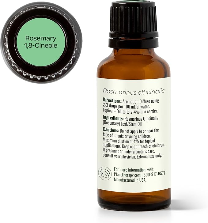 Plant Therapy Rosemary Essential Oil for Hair Growth, 100% Pure, Undiluted, Natural Aromatherapy for Diffuser & Rosemary Oil for Hair & Scalp, Therapeutic Grade 30 mL (1 oz)