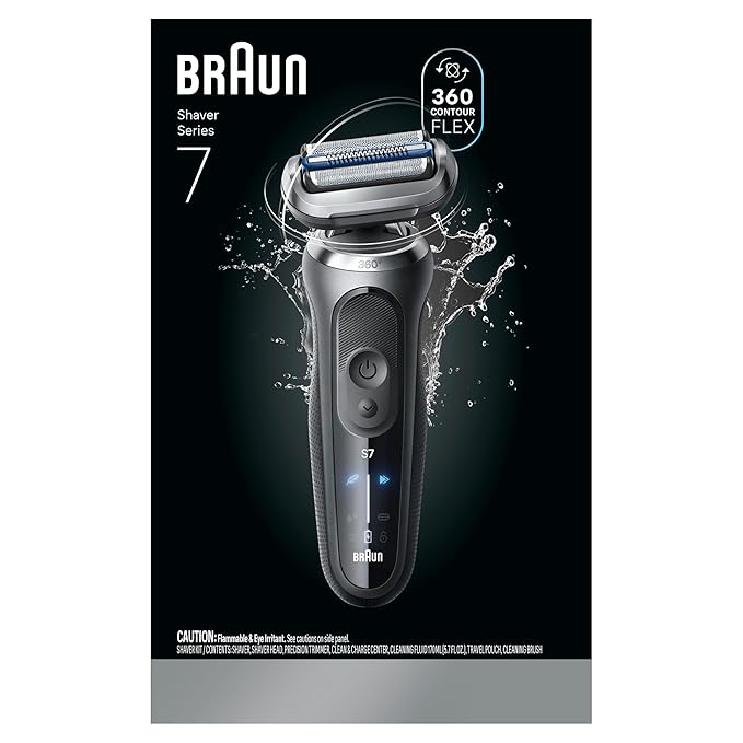 Braun Electric Razor for Men Series 7, Electric Shaver, Extra Head, Precision Trimmer, 4-in-1 Clean & Charge Center, Case, S7 7185cc