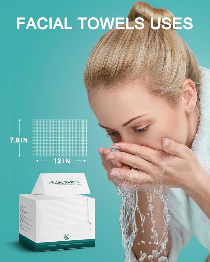 Face Towels,Facial Towels,50Ct Disposable Face Towel,7.9"x12"Face Cloths,Makeup Remover Face Towelettes Disposable,Disposable Face Cloths for Sensitive Skin,Biodegradable Dry Wipes
