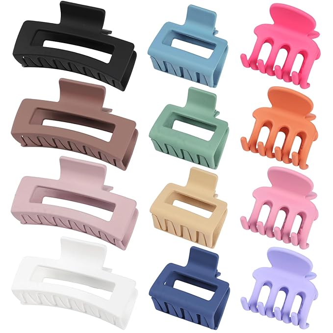 12 Pcs Hair Clips for Women 3 Styles Small Medium Large Claw Clips for Thin Thick Curly Hair, Strong Hold Hair Claw Clips, Stylish Plastic Hair Accessories Ideal Gifts for Women (Multicolor)