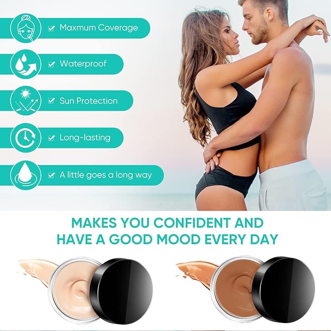 Tattoo Cover Up Makeup, 2 Colors Waterproof & Sweatproof Tattoo Cover Up Makeup, Long Lasting and Invisible Body Makeup Suitable for Vitiligo, Dark Spots, Scars-Natural