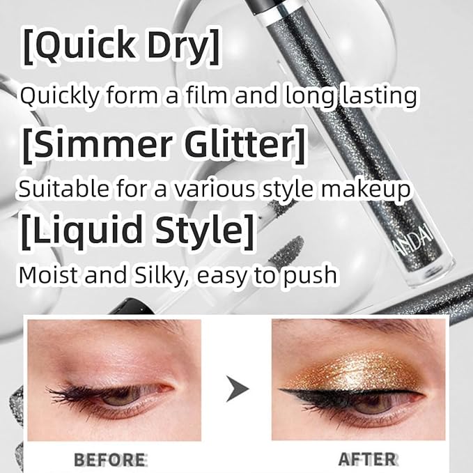 Liquid Eyeshadow Glitter Long Lasting Effect Shiny Pigment Eyeshadow Glow Eye Makeup (Black)