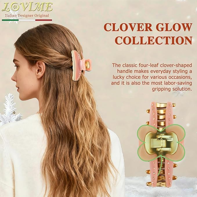 Premium Claw Clips for Women, 3 Inch Medium Hair Clips for Thick Thin Hair, Gold Hair Accessories, Strong Hold Non-Slip French Hair Clip for Teen Girls, Valentine's Day Gift for Her, Pink