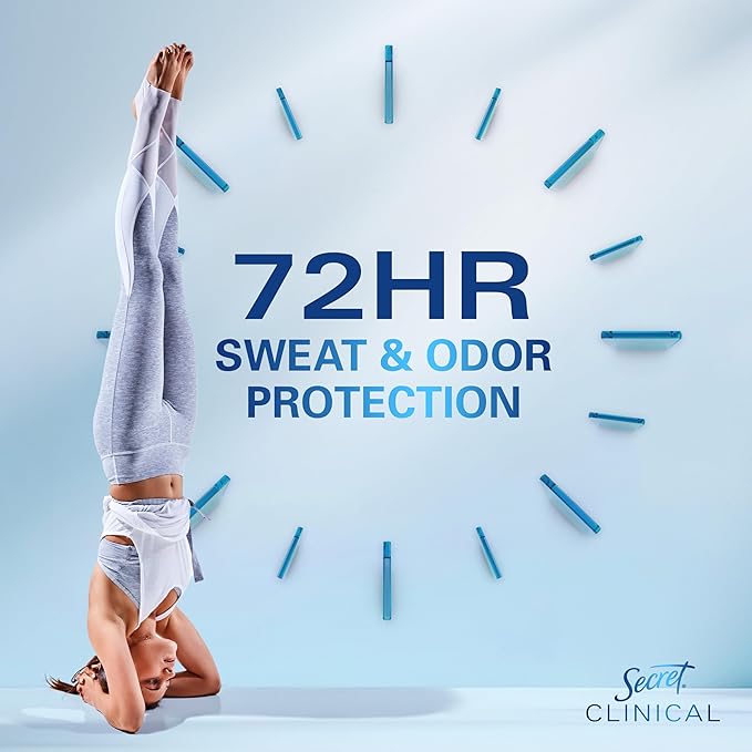 Secret Clinical Strength Antiperspirant Deodorant for Women, 3X Stress Protection, 72hr Sweat & Odor Protection, PH Balancing Minerals, Invisible Solid, Cool Waterlily Scent, 2.6 oz