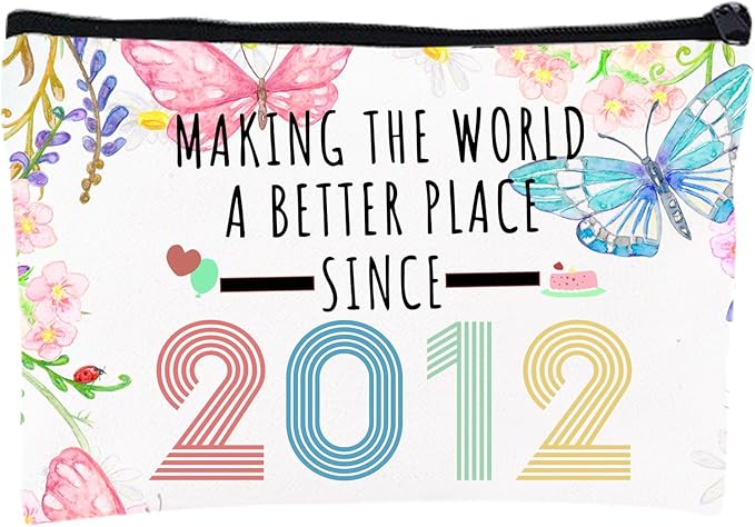 Aodmti 13th Birthday Makeup Bag, Multicolor Butterfly Flower Cosmetic Case for Girls, Travel Size, Zipper Closure