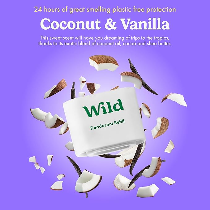 Wild - Aqua Case with Refill Variety Pack - Refillable Deodorant - Aluminum Free - Includes Fresh Cotton & Sea Salt, Cherry Blossom and Coconut & Vanilla Scents - Vegan