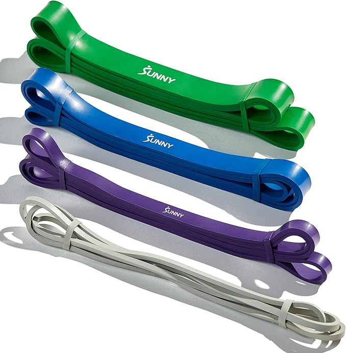 Sunny Health & Fitness Versatile Resistance Bands (Single or Combo Set) for Strength Training, Power Cage, Squat Rack, Home Gym, Body Stretching, Physical Therapy – 100, 140, 160, 180 & 10-75 LB Combo