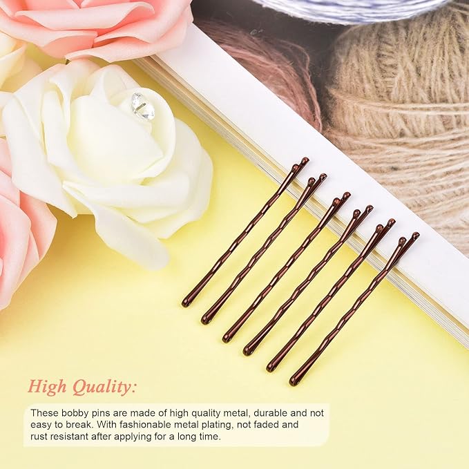 MORGLES 2 Inches Brown Bobby Pins Bulk, 120PCS Brown Hair Pins with Box for Women Girls