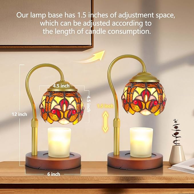 Baroque Tiffany Style Candle Warmer Lamp,Handcrafted Stained Glass Home Decor with LED Bulb,Flameless Wax Melter for Living Room, Bedroom, Housewarming Gifts. (Baroque)