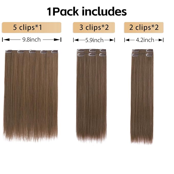 Clip in Hair Extensions Straight 18 Inch Long Invisible Synthetic 5PCS Thick Clips on Hairpieces Heat Resistant Fake Extension for Women Weddings Party Daily Use Golden Copper 6.5 Oz