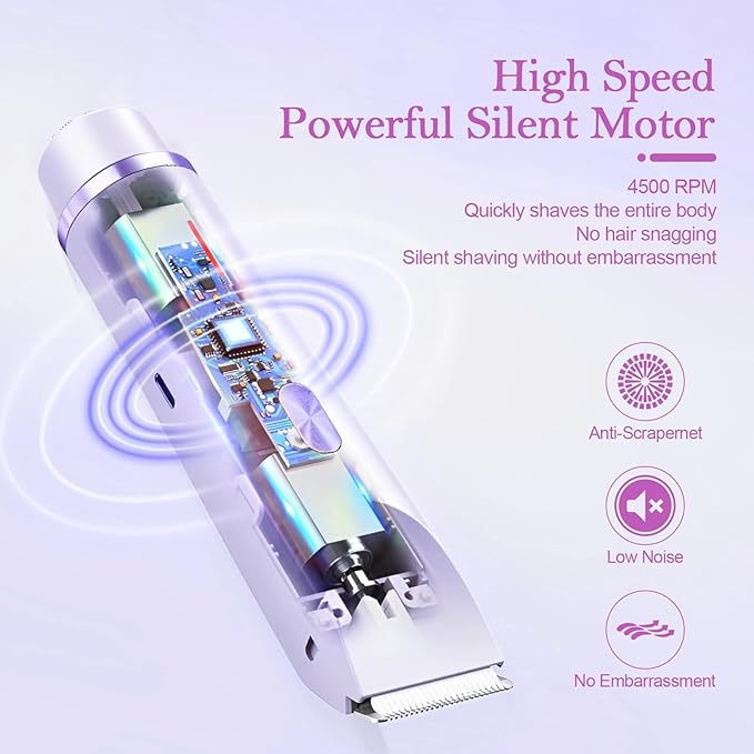Bikini Trimmer for Women, 2-in-1 Dual Head Shaver Women, IPX7 Waterproof Gentle Electric Razors for Sensitive Areas, Cordless Hair Removal for Shower & Travel, Holiday Gift (Purple)