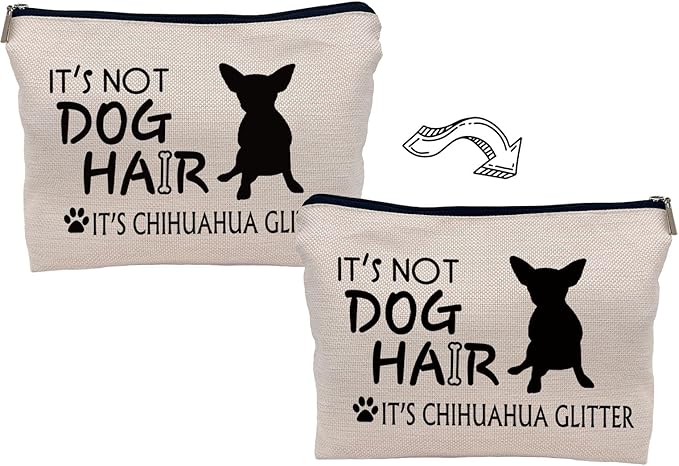 Lacosu It's Not Dog Hair It's Chihuahua Glitter Makeup Bag,Chihuahua Silhouette Funny Dog Cosmetic Makeup Bag for Dog Lovers Women Girls,Dog Owners Gifts,Birthday Valentine's Day Gift Makeup Bag
