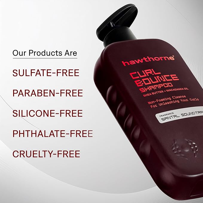Hawthorne Curl Bounce Shampoo. Mens Curly Hair Shampoo with Shea Butter, Macadamia Oil, and Coconut Oil to Hydrate Curls and Tame Frizz. Sulfate & Paraben Free, Mens Natural Shampoo. 16 fl oz. 2-Pack.