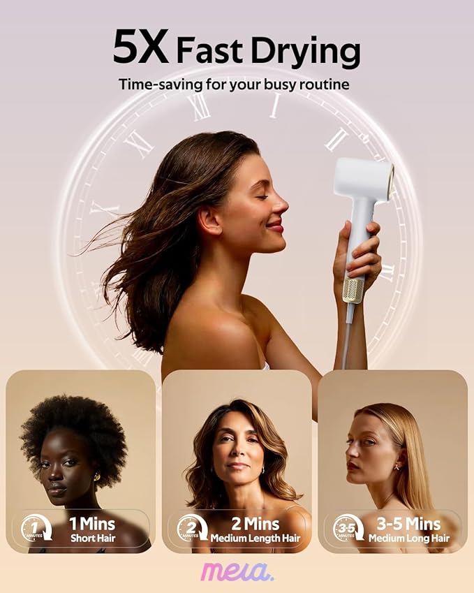 Professional Ionic Hair Dryer for Salon-Quality Results at Home - Lightweight Fast Drying Blow Dryer with Magnetic Attachments & Cool Shot Button, cUL Certified for Safe Styling, Travel Friendly
