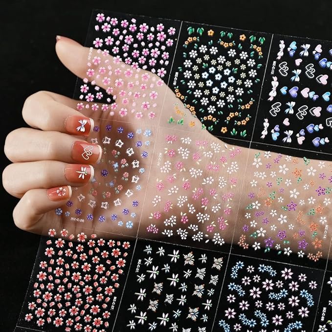 30 Sheets Nail Stickers for Nail Art,Colorful Flower Nail Stickers for Women,Self-Adhesive Nail Art Decals,Cute Daisy Heart Floral Designs,Nail Art Supplies,Manicure Salon DIY Decoration Accessories