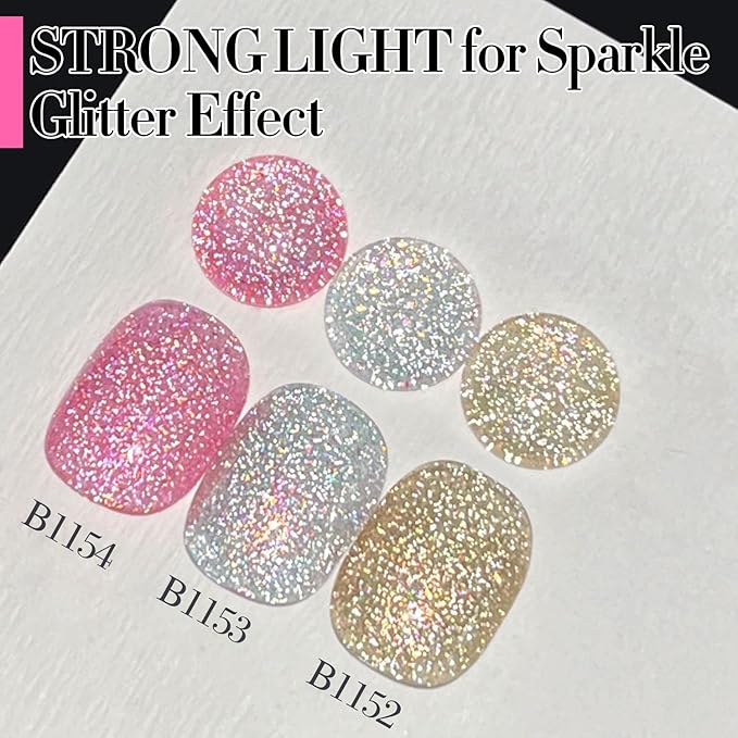 Double Rhythm 15ML Glitter Gel Polish Shimmer Reflective Holographic Color Magnetic for Nail Art Salon DIY at Home (Pink-B1154)