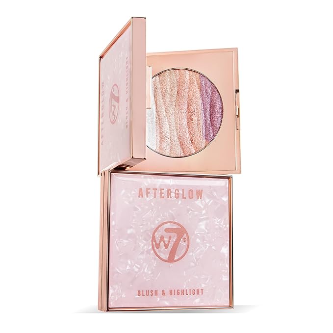 W7 Afterglow Blusher & Highlight Compact - Pink & Gold Glowing Pressed Powder Compact