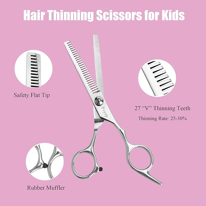 Hair Cutting Scissors Kit for Kids, Fcysy 6 in Children Safety Round Tip Haircut Trimming Scissors Thinning Shears Set, Barber Supplies for Toddlers, Boys & Girls Home Use Grooming Kit