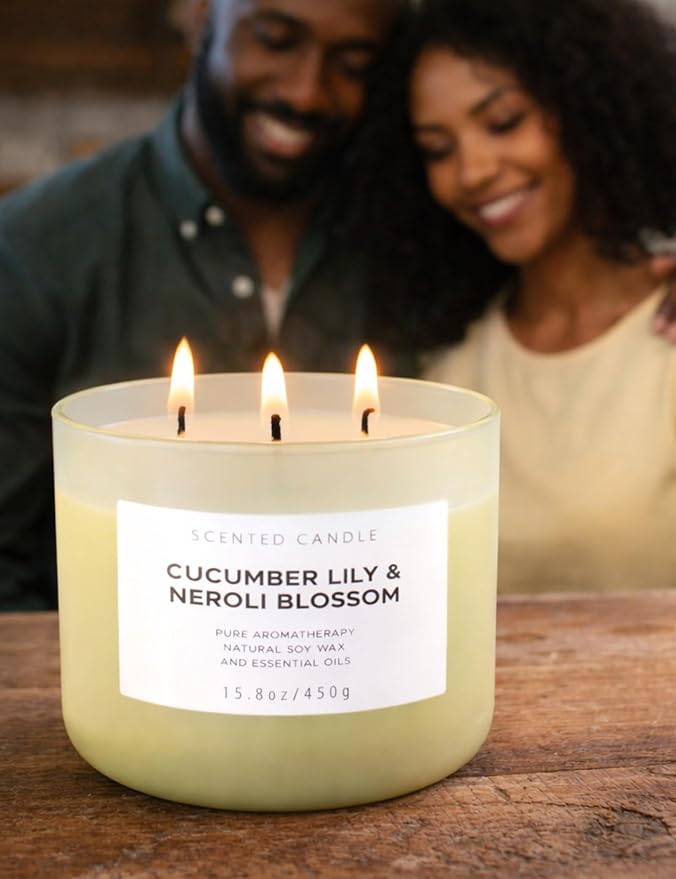 Cucumber Lily & Neroli Orange Blossom 3-Wick Soy Scented Candle, 15.8 oz | Spa Fresh Aromatherapy Candle | Large Scented Candle for Home, Long Lasting & Clean Burning