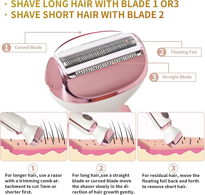 4-in-1 Electric Razor & Bikini Trimmer for Women - Rechargeable Wet/Dry Body Shaver for Face, Legs, Underarms, Pubic Hair, IPX6 Waterproof with LED Light & Travel Lock