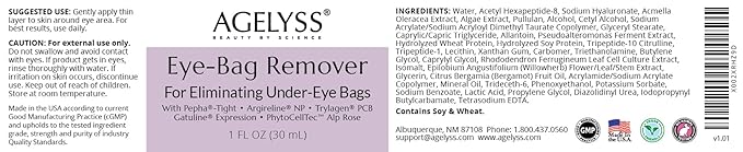 Agelyss Eye-Bag Cream - Deep Hydration - Puffiness, Dark Circles, and Wrinkles - Paraben-Free, Cruelty-Free, Vegan - Pack of 6