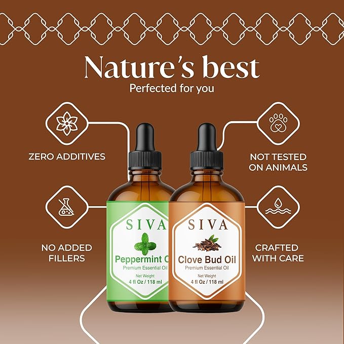 Siva Clove Bud and Peppermint Essential Oil 4oz Bundle Super Saver Combo – Premium Grade Value Set for Aromatherapy, Skincare and Haircare