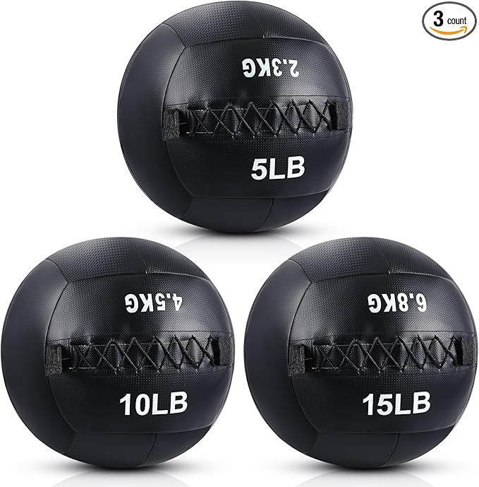 3 Pcs Soft Wall Ball Medicine Ball Set 5, 10 10 and 15 Lbs