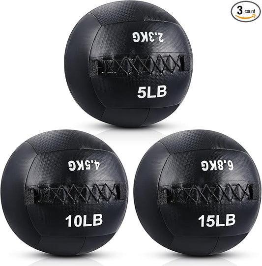 3 Pcs Soft Wall Ball Medicine Ball Set 5, 10 10 and 15 Lbs