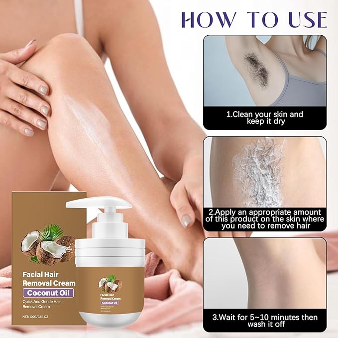 ROSINO Coconut Oil Facial Hair Removal Cream, Facial Hair Removal Cream for Women, ROSINO Facial Depilatory Creams, Coconut Oil Based Gentle Body Hair Remover Creams for Smooth Skin