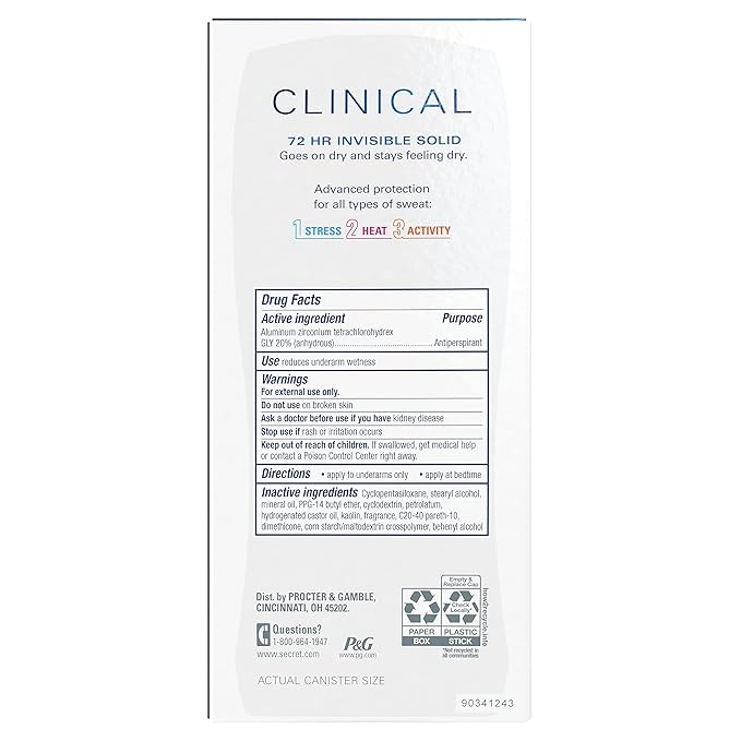 Secret Clinical Strength Antiperspirant Deodorant for Women, Stress Response, 100hr Sweat & Odor Protection, 3X Stress Protection with Hyaluronic Acid, PH Balancing Minerals, Invisible Solid, 2.6 oz