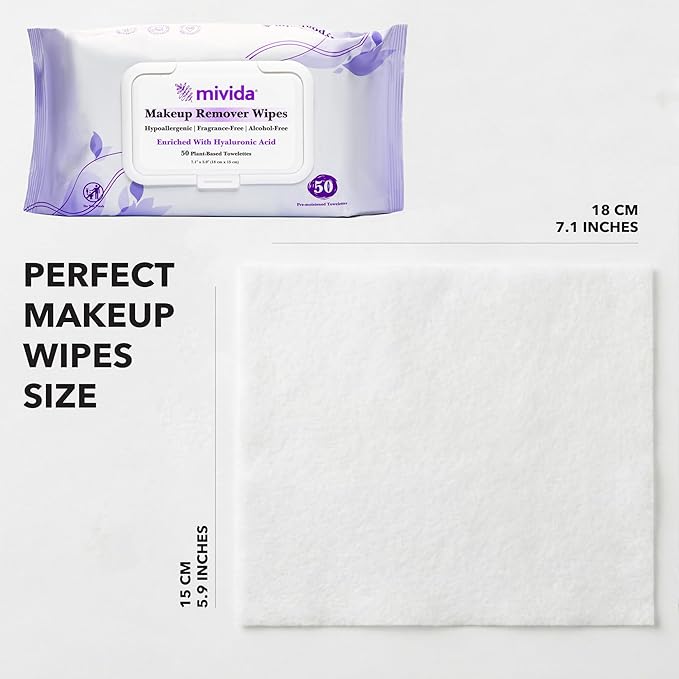 mivida Hypoallergenic Makeup Remover Wipes, Variety Box of 400 Wipes (8x50) 4 Packs with Vitamin E + 4 Packs with Hyaluronic Acid, Fragrance Free, Plant-Based make up wipes for Sensitive Skin