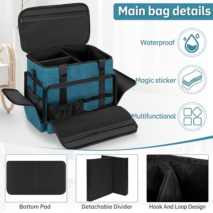 FREEAMG Extra Large Rolling Makeup Case with 4 Removable Pouches，Professional Make up Train Case with Wheels,Travel Cosmetic Bag for Hairstylists Nail Tech Makeup Artist with Detachable Trolley