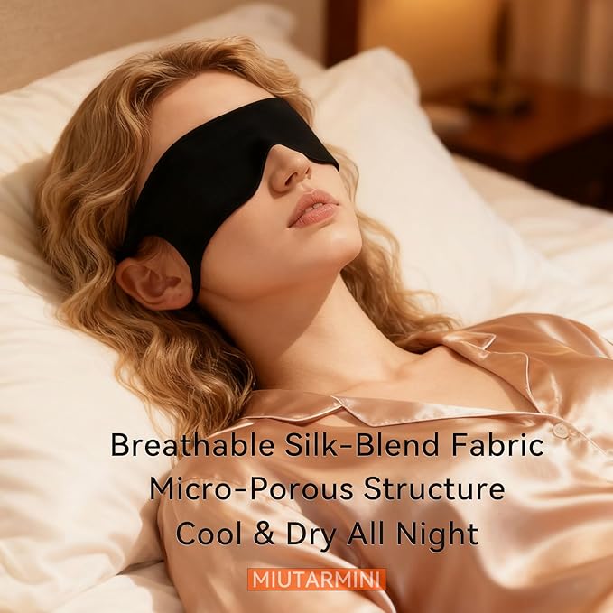 MIUTARMINI Ultra-Thin Sleep Mask for Travel & Outdoor, 0.3mm & 5g, Breathable Total Blackout Eye Mask, 99.7% Sun Blockout with Portable Leather-Feel Pouch for Beach, Camping, Flights & Office Nap