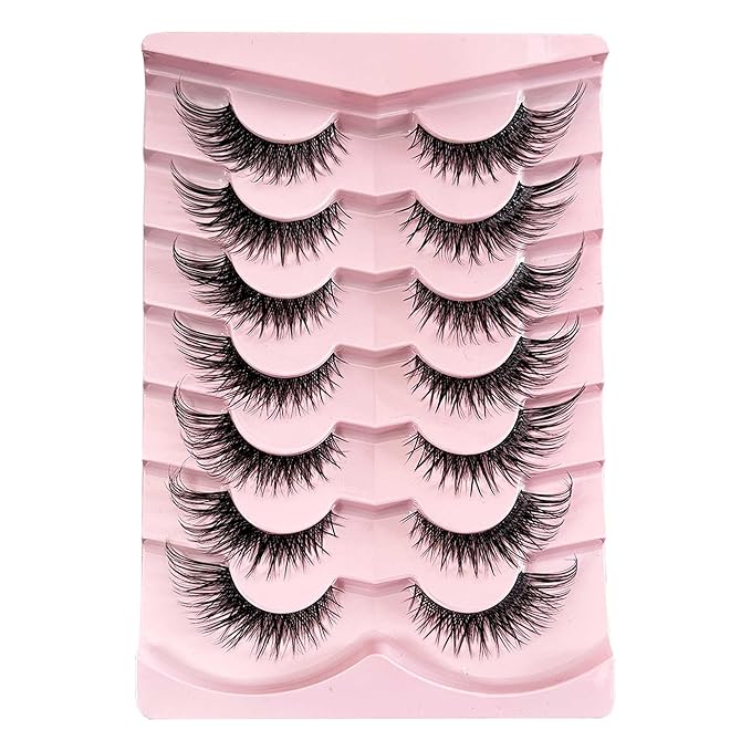Yasnai Fox Lashes False Eyelashes Strip Volume Lashes Wispy Cat Eye Fake Lashes Natural Eyelashes 7 Pairs Pack