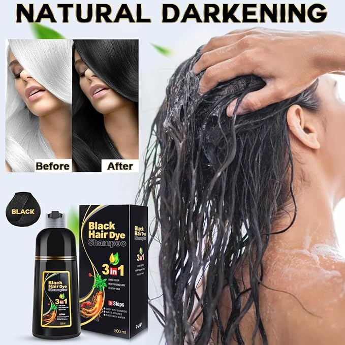 IIIMEIDU MEIDU Black Hair Dye Shampoo 3 in 1, Shampoo for Color Treated Hair 100% Gray Coverage for Women Men, Natural Herbal Ingredients Champu Para Canas pintar el pelo 500ml