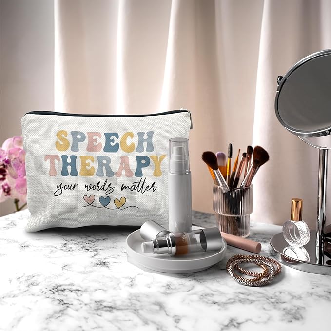 Nogrit Speech Therapy Gifts Makeup Bag,SLP Speech Pathologist Gifts, Speech Therapist Gift SLP Gifts for Speech Language Pathologist Small Cosmetic Makeup Bag for Purse
