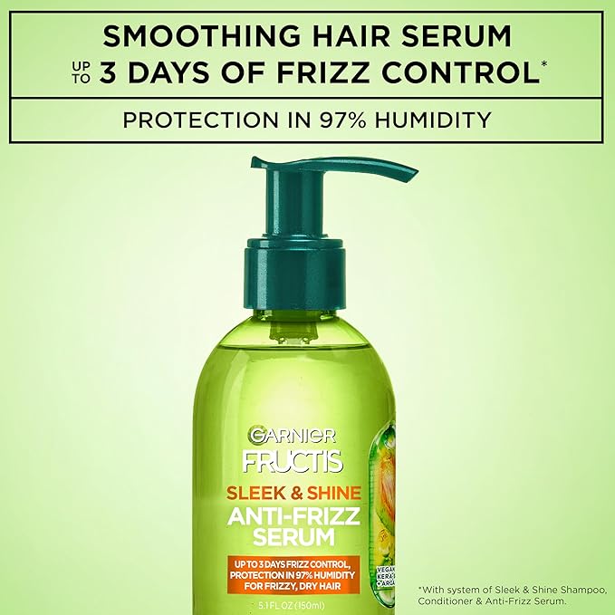 Garnier Fructis Sleek & Shine Anti-Frizz Serum for Frizzy, Dry Hair, Argan Oil, 5.1 Fl Oz, 2 Count (Packaging May Vary)