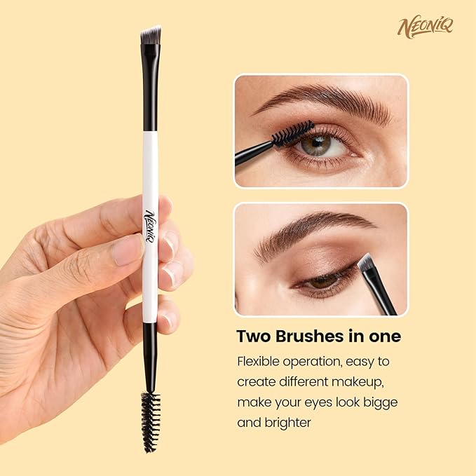NEONIQ 10 PCS Foundation Contour Conceal Brush Set With Bag, Makeup Brushes, Double-End Multi-functional Brushes for Foundation Powder Blush Eyeliner Eyeshadows, Professional Face Brush Set（White）