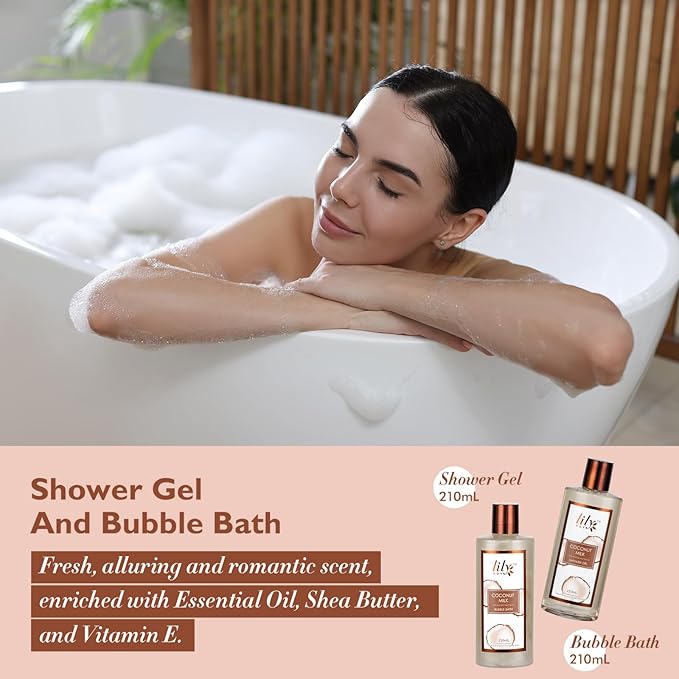 Valentines Day Gifts Coconut Vanilla Spa Gift Set for Women - Luxurious 28Piece Body Care Collection, Bath & Body Basket Gift Set for Mothers Day, Birthday, Christmas Gifts Self Care Gift