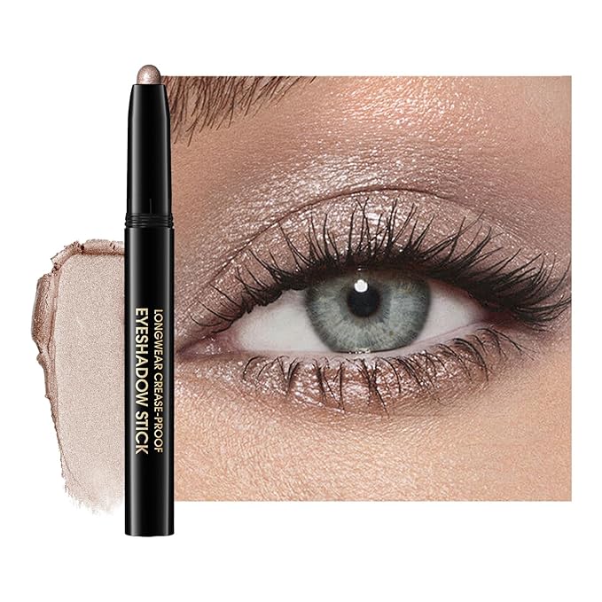Chifure Eyeshadow Stick, Shimmer and Matte Cream Eye Shadow Brightener Sticks Eyeliner Pencil Crayon, Waterproof Long Lasting Eye Highlighter Stick Makeup,0.056 Oz(#9-Champagne)