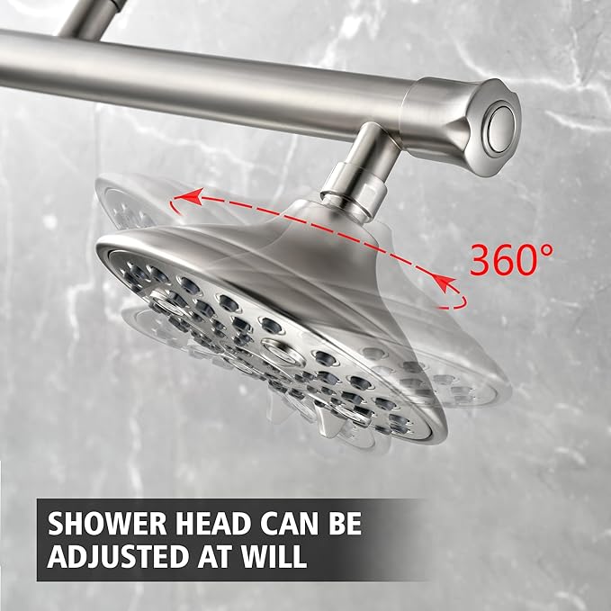sumerain Dual Shower Head Combo Set for Couples,Brushed Nickel High Pressure 6 Spray Settings Showerhead,20 Inch Long Shower Arm
