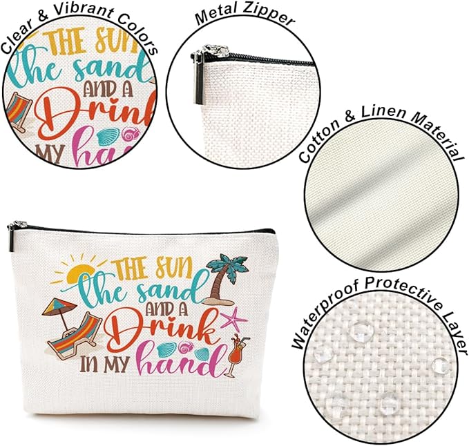 Funny Beach Gifts for Women Cosmetic Bag Vacation Beach Themed Gifts for Sister Bestie Her Lover Makeup Bag Girls Trip Gifts Travel Stuff Necessities Birthday Christmas Friendship